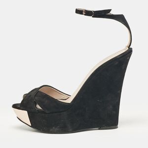 Le Silla Black Suede Wedge Ankle Wrap Sandals Size 40
